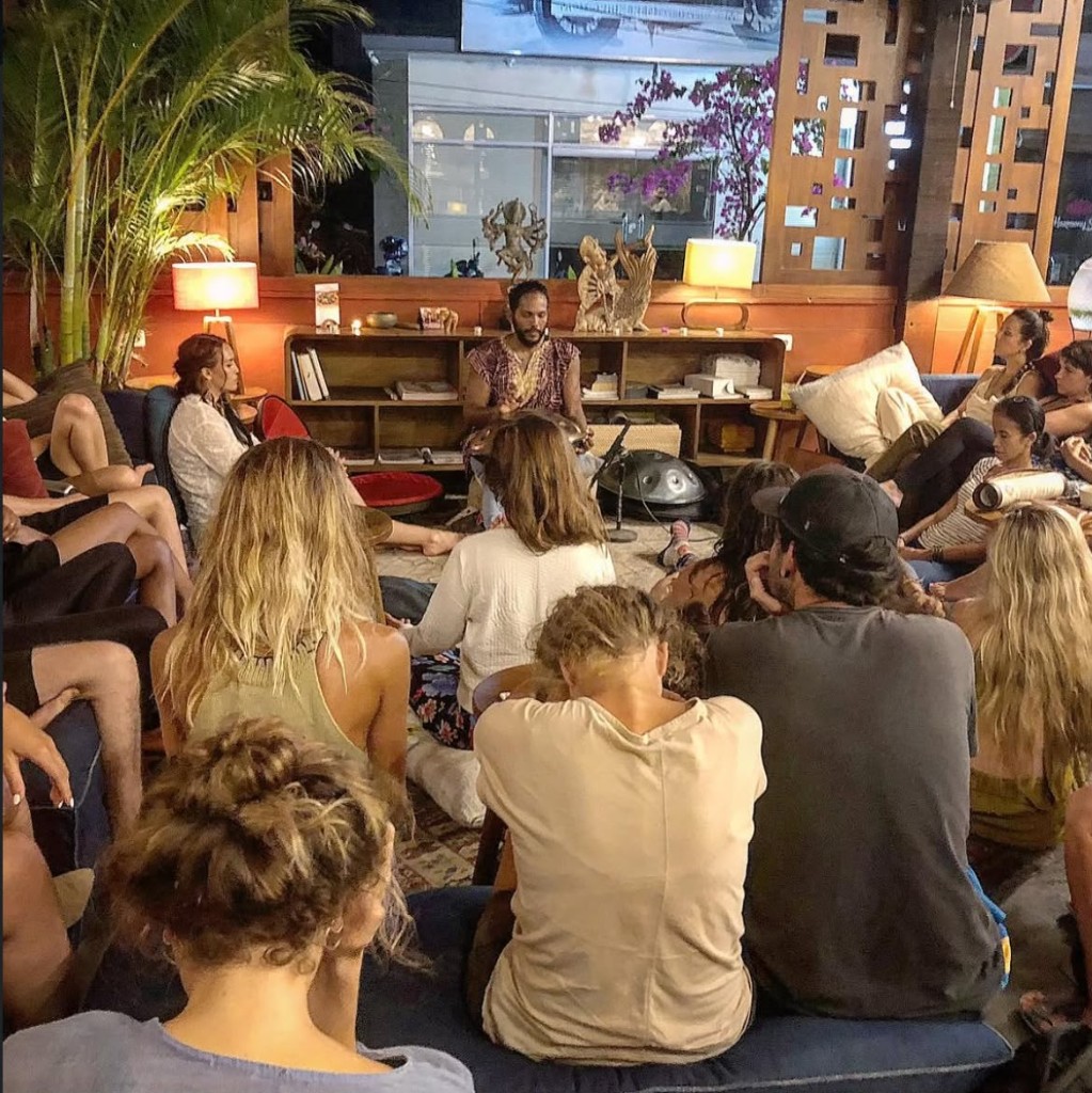 Intimate group gathering with handpan